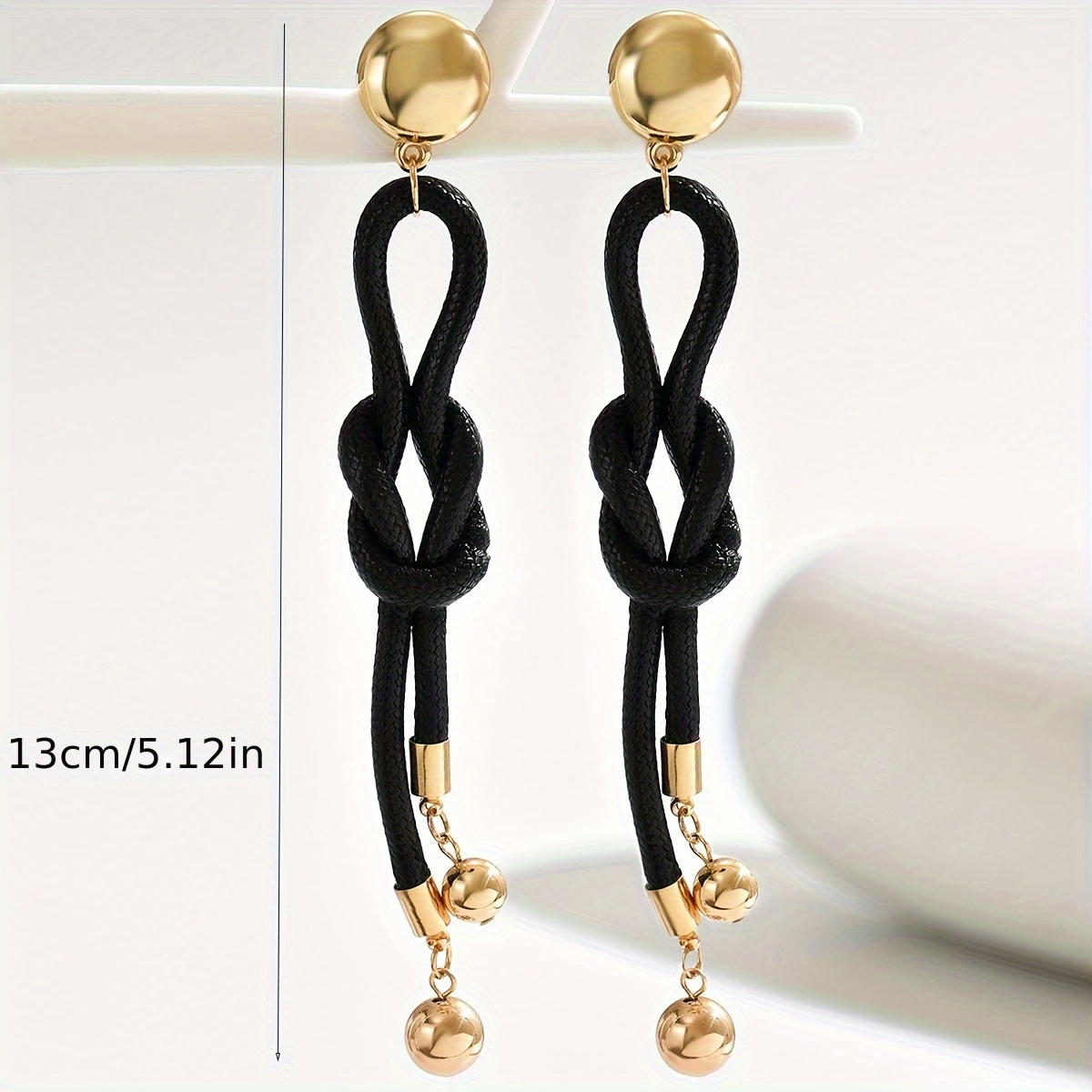 Women's Bohemian Black Rope Knot Geometric Long Stud Earrings